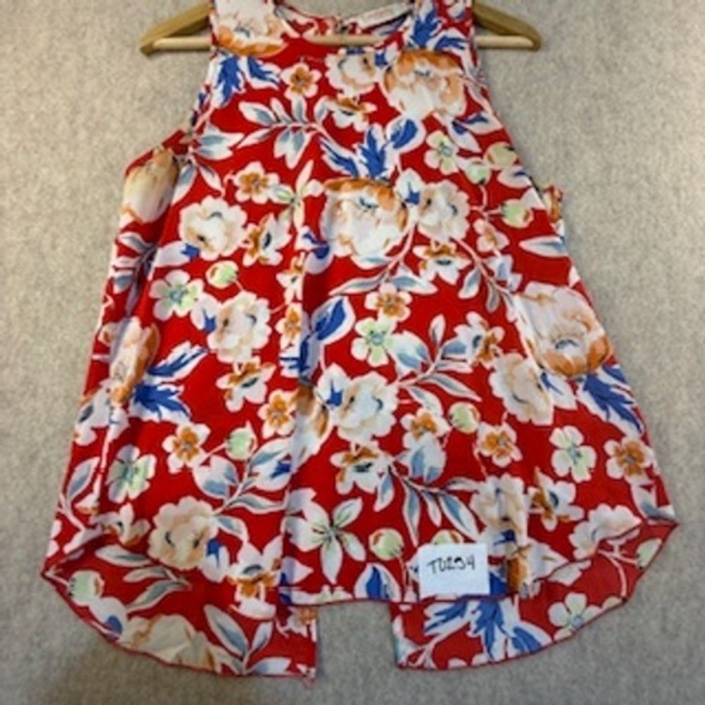 Renee C Womens Red Floral Sleeveless Split Back Blouse Top Made in USA